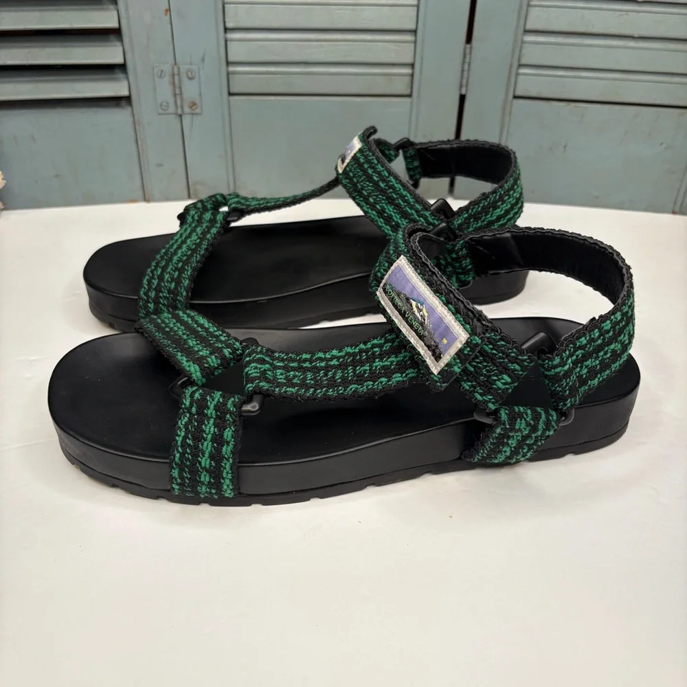 Bottega Veneta Men's Trip Two-Tone Ribbon Sporty Sandals Black/Green Size 45.5